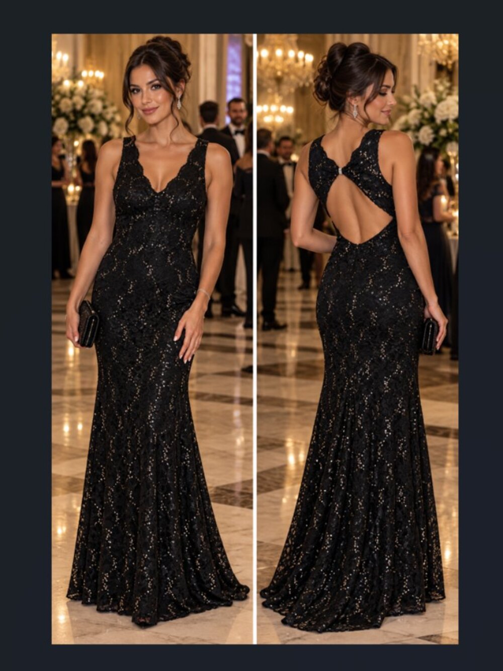 My Michelle Size 1 Black Lace Sequin Open Back Formal Gown